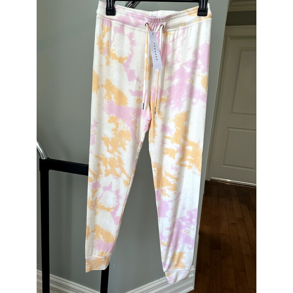 Topshop Women's Slim Fit Tie Dye Jogger Pants In White Yellow Pink Size 10 $48